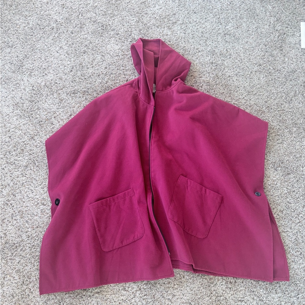 Burgundy Hooded Cape with Pockets